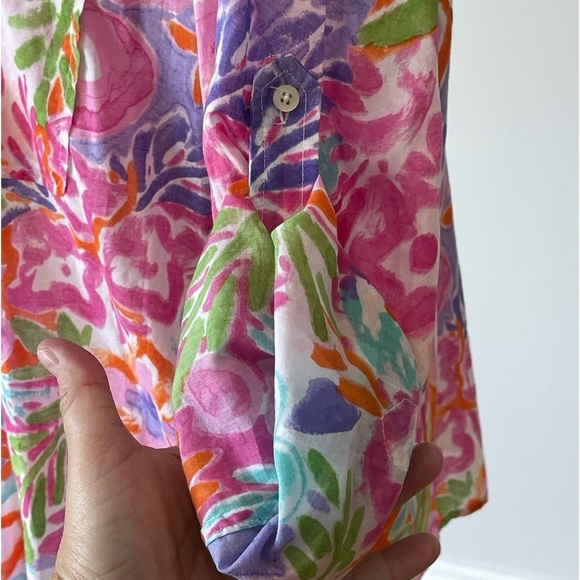 Lauren Ralph Lauren size large buttonup top floral design rolled tabbed sleeves - Picture 6 of 13